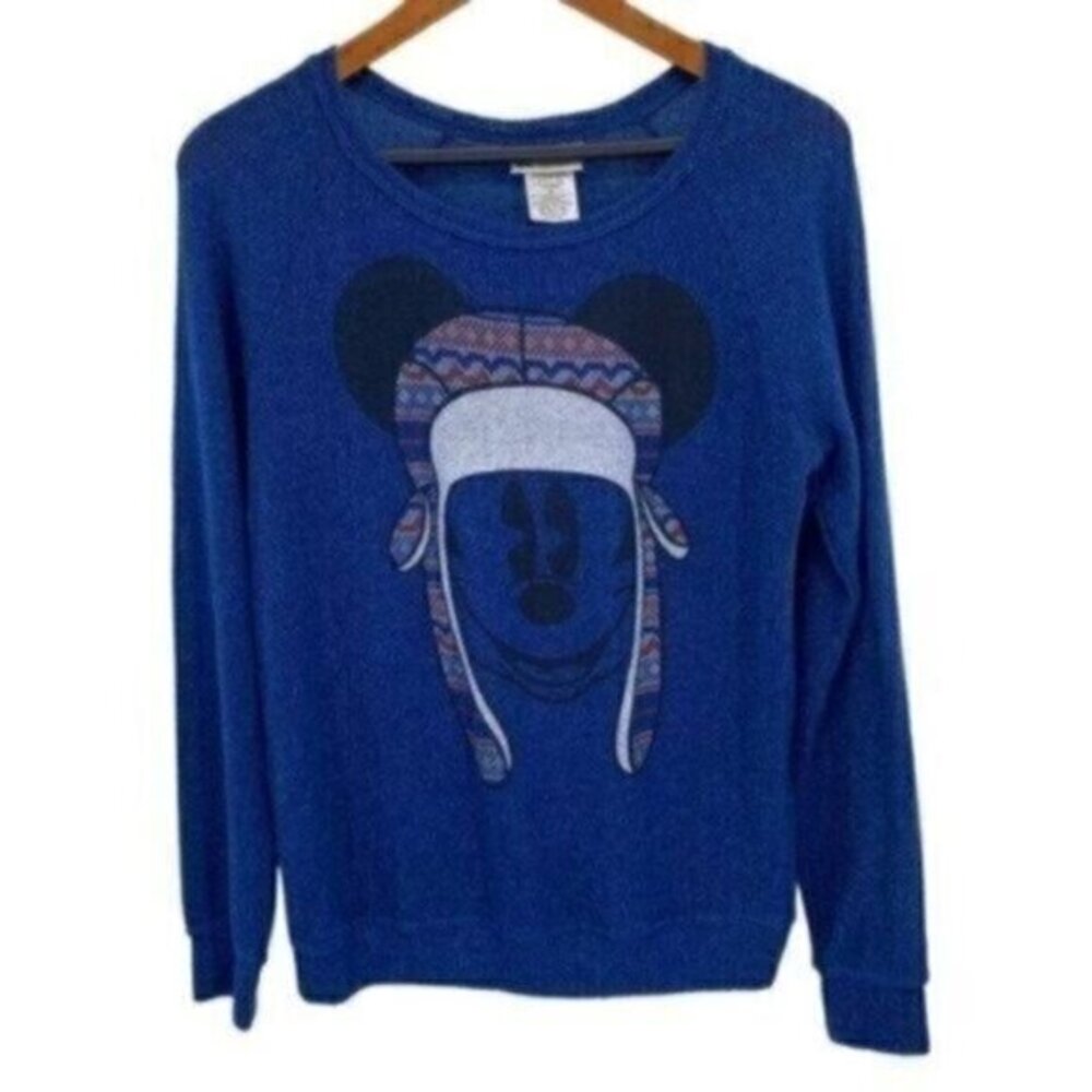 Disney Parks Womens Blue Mickey Mouse Knit Sweater Top
